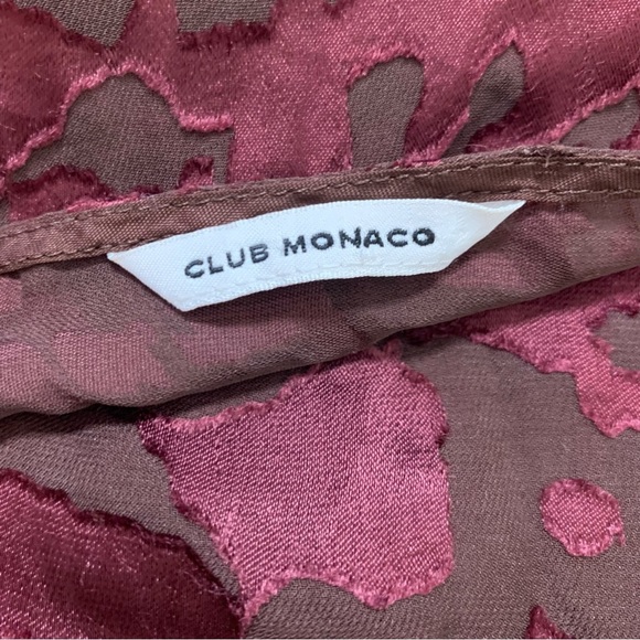 CLUB MONACO Silk Mix Semi Sheer Blouse With Print Brown/Burgundy Size Medium - Picture 7 of 9